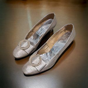 Marcella Rome-Paris Metallic Silver Vintage 60s 1960s Pump Heels Size 7